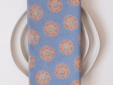 Sunflower Blue Block Printed Napkins - set of 4 Cheap