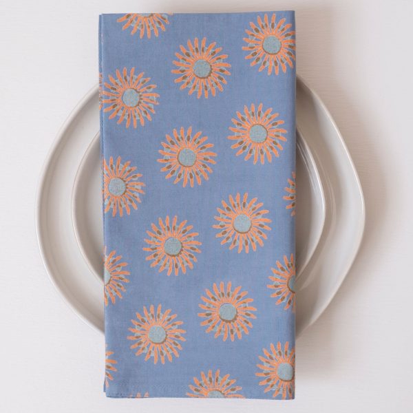 Sunflower Blue Block Printed Napkins - set of 4 Cheap