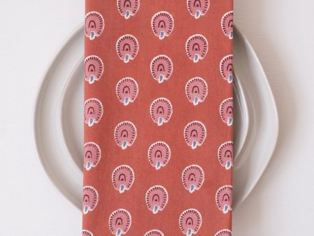 Peacock Dark Terracotta Block Printed Napkins - set of 4 on Sale