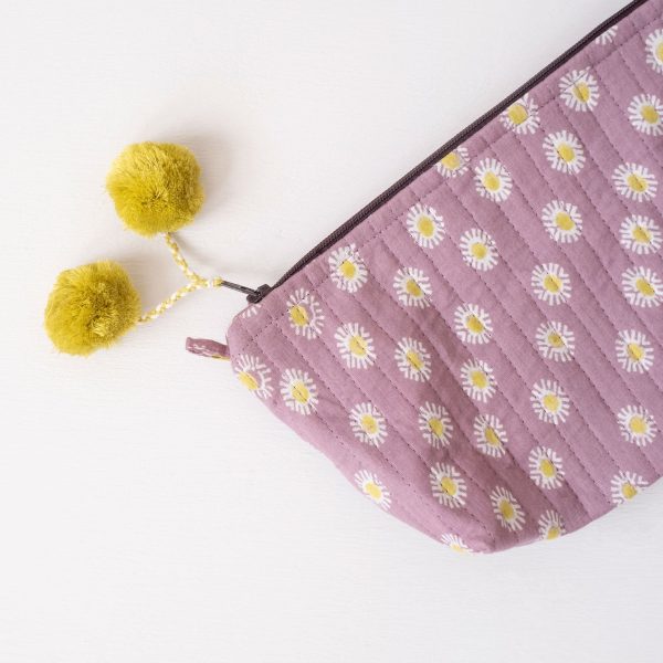 Rosa Lilac Block Printed Makeup Pouch Discount