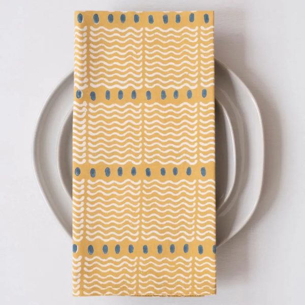 Squiggle Mustard Block Printed Napkins - set of 4 Online Sale