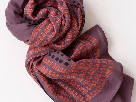 Kinazi Eggplant Block Printed Scarf Online Sale