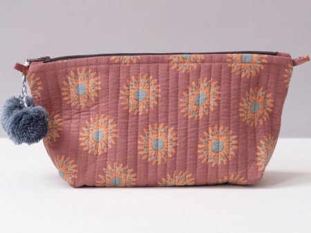 Sunflower Terracotta Block Printed Makeup Pouch on Sale