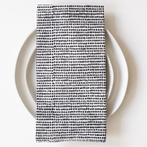 Tiny Dot Black Block Printed Napkins - set of 4 Supply