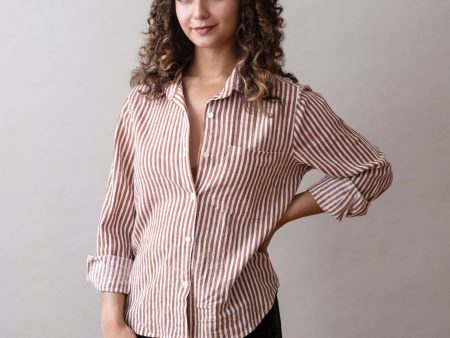 PRE-ORDER Pali Top- Stripes Chili in Cotton Linen Online Sale