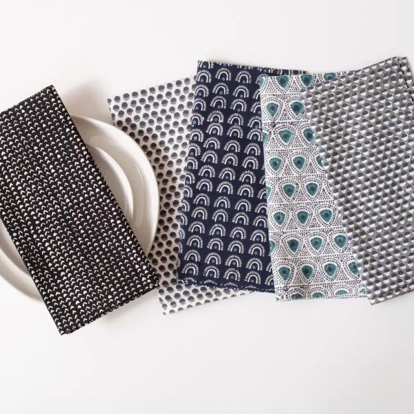 Beckett Midnight Block Printed Napkins - set of 4 Online now