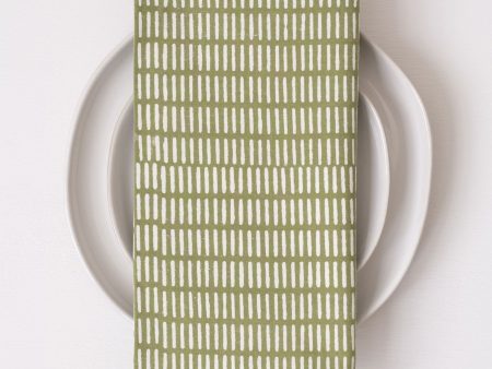 Pontis Stripes Moss Block Printed Napkins - set of 4 Online Sale