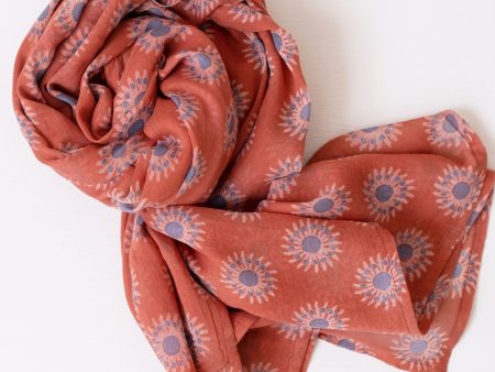 Sunflower Dark Terracotta Block Printed Scarf Discount