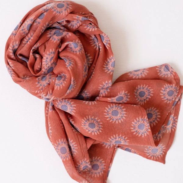 Sunflower Dark Terracotta Block Printed Scarf Discount