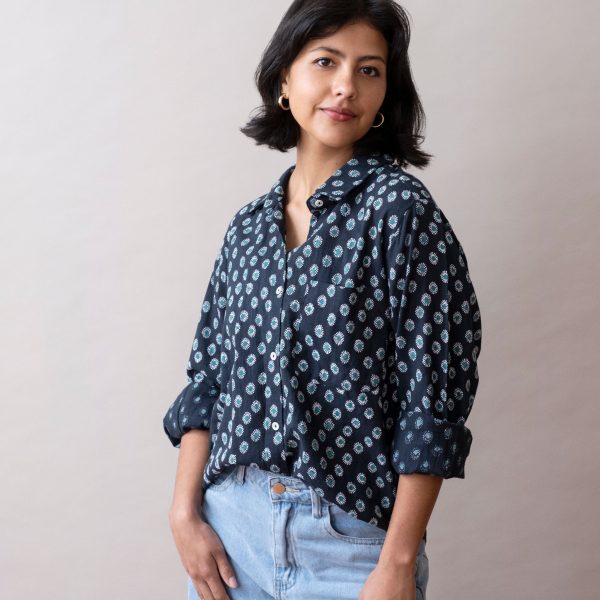 PRE-ORDER Pali Top- Rosa Navy in Cotton Linen Supply