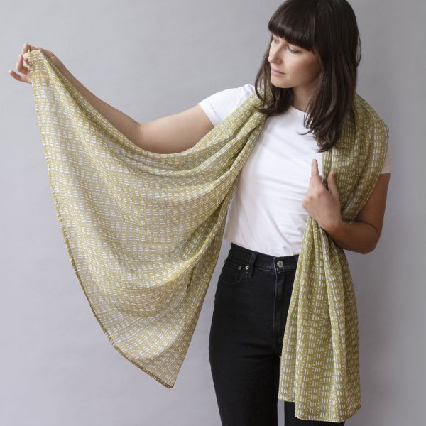 Matta Mustard Block Printed Scarf For Discount