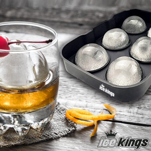 Ice Kings - Cocktail Large King Size Ice Cube Molds (2-pack) Square 2.1  and Round Ice Balls Whiskey, Bourbon, Old Fashion, Party Fun For Sale